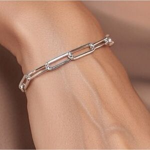 Thick Silver Stainless Steel Paperclip Chain Bracelet Adjustable Bold Link